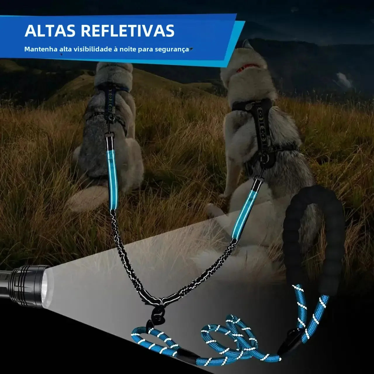 Guia Dupla Reflexiva com Giro 360° e Alças de Trânsito – Para Passeios com Um ou Dois Cães.
