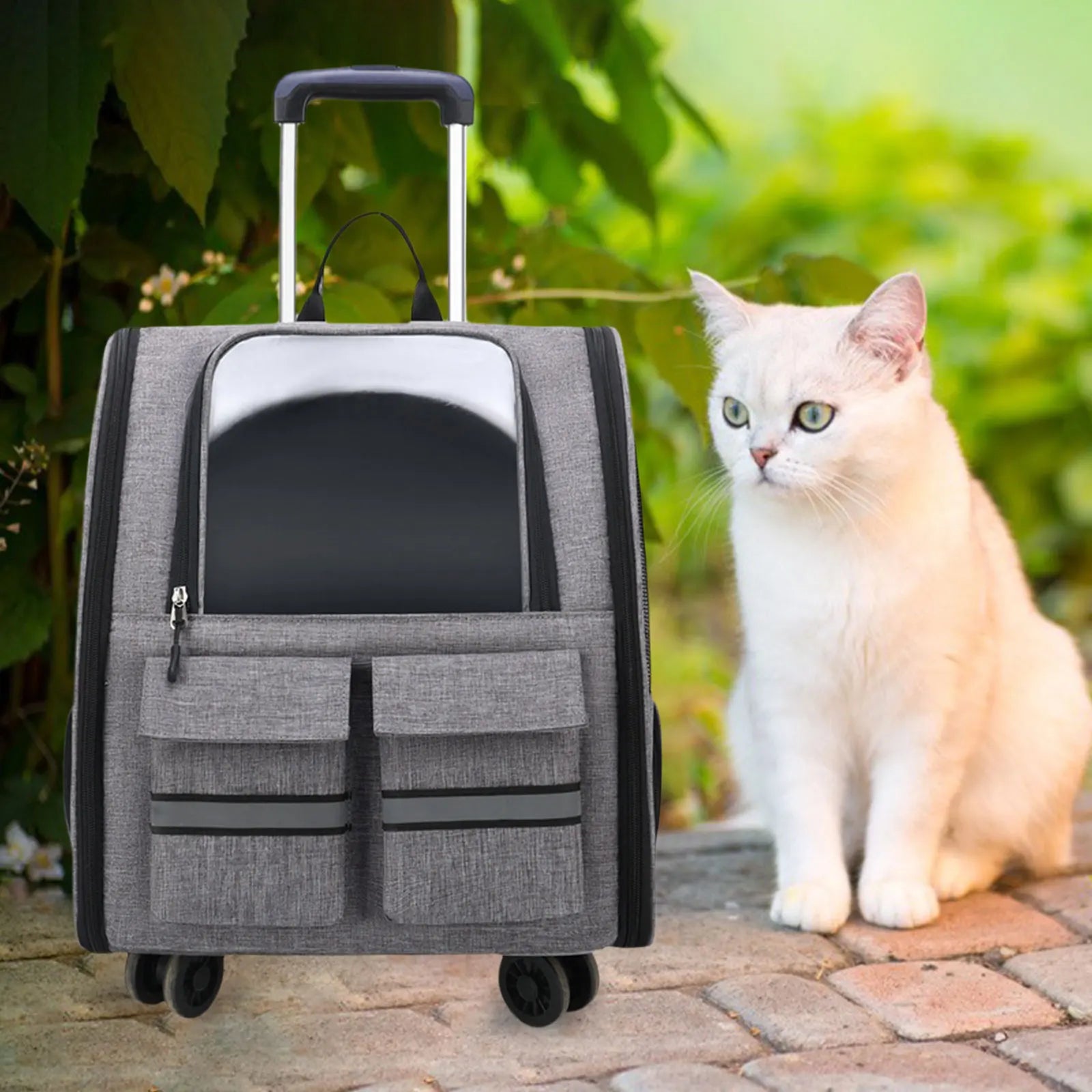 Maleta/Mochila Portátil de Carrinho Transparente para Transporte de Gatos e Cães