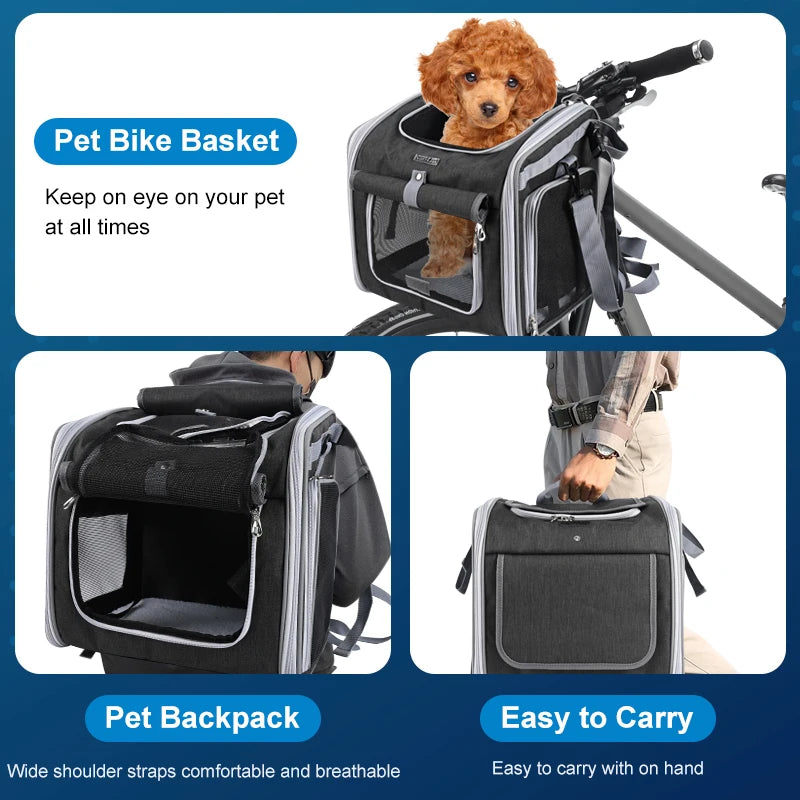 Cesta Dobrável para Bicicleta e Mochila Transportadora para Pets