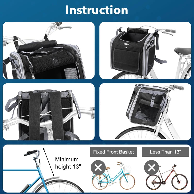 Cesta Dobrável para Bicicleta e Mochila Transportadora para Pets