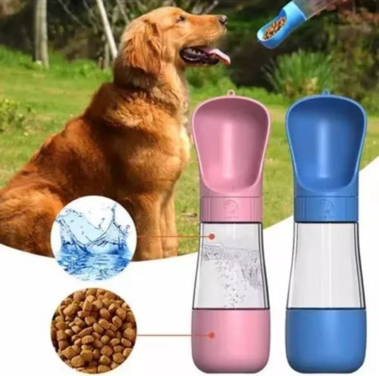 Garrafinha Portátil 2 em 1 para Pets – Água e Ração